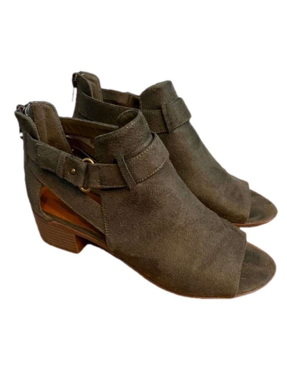 Grey/moss green peep toe cut out sandles size 7-7.5